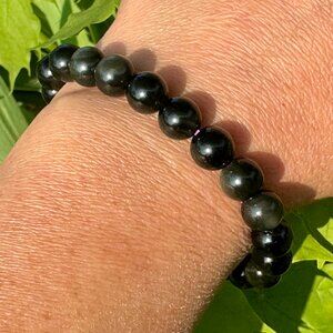 Natural Black Obsidian Bead Stretch Bracelet Gemstone Crystal Energy and Protect
